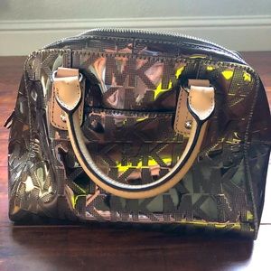 Micheal Kors brown patent leather logo handbag